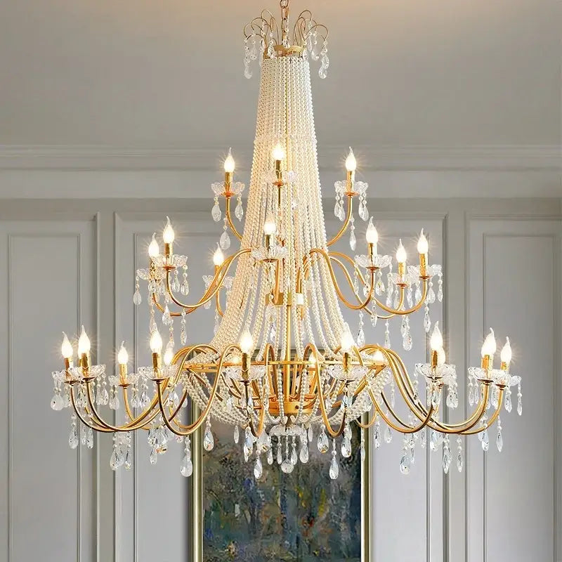 Gold Crystal LED Chandelier For Villa Staircases