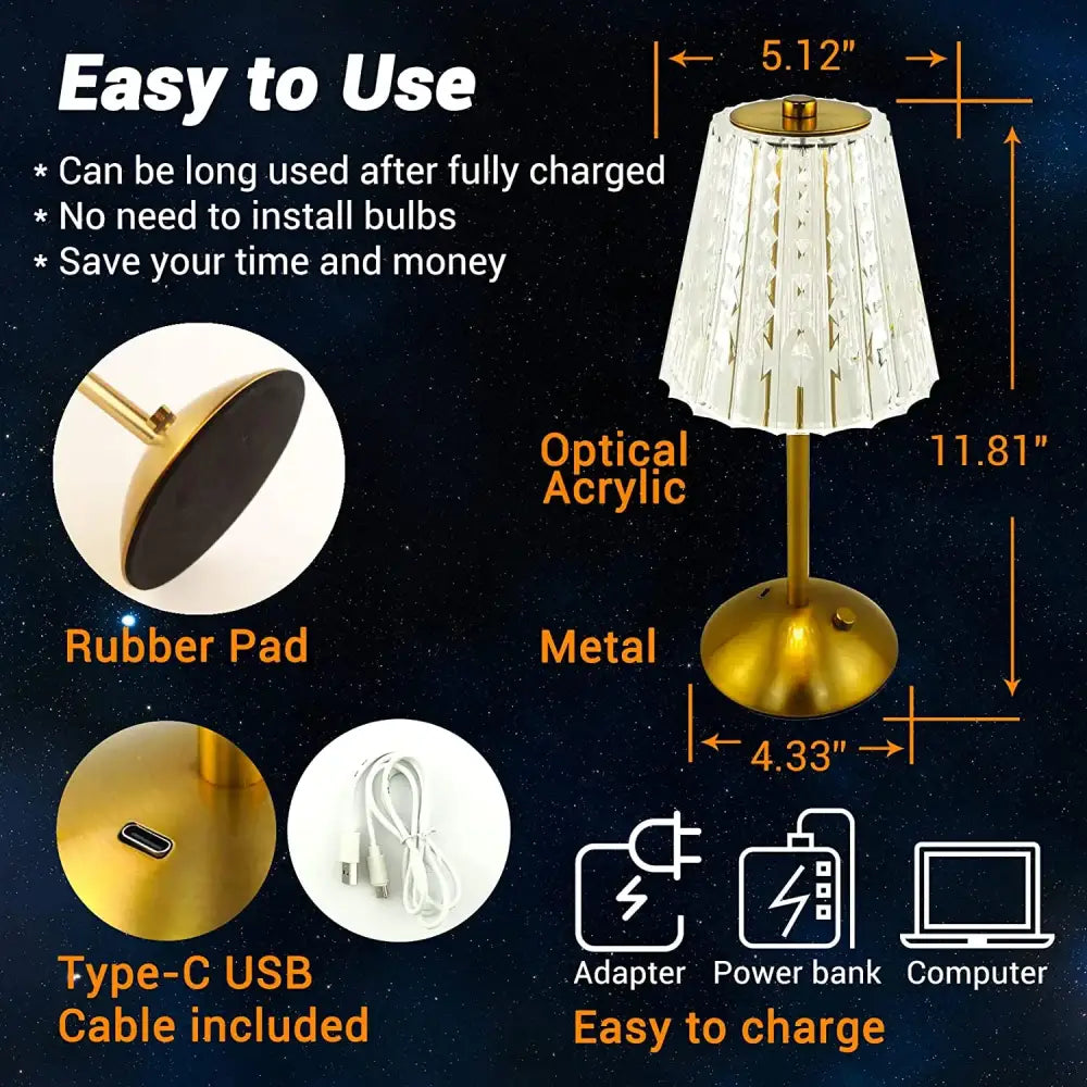 Golden Crystal Touch Lamp