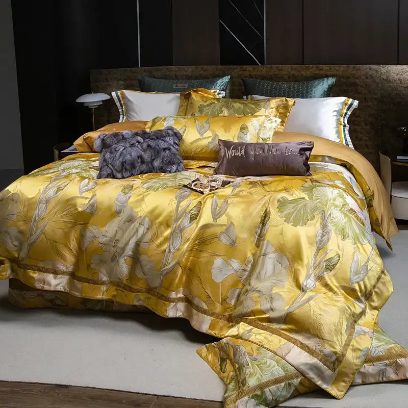 Gold Satin Jacquard Bedding