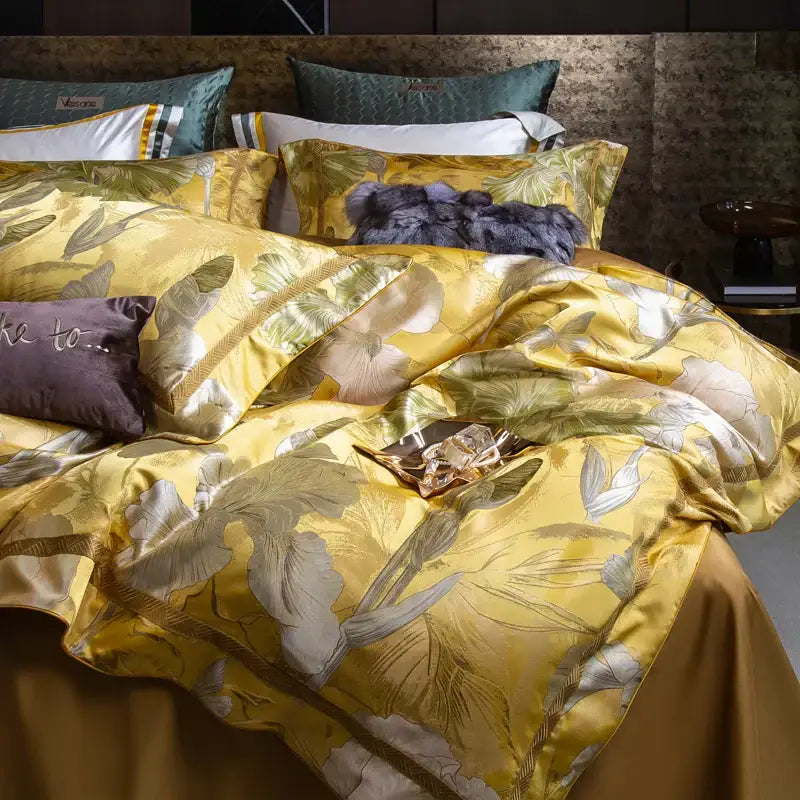Gold Satin Jacquard Bedding