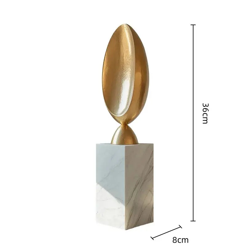 Gold Geometric Resin Sculpture with Volcanic Rock Base