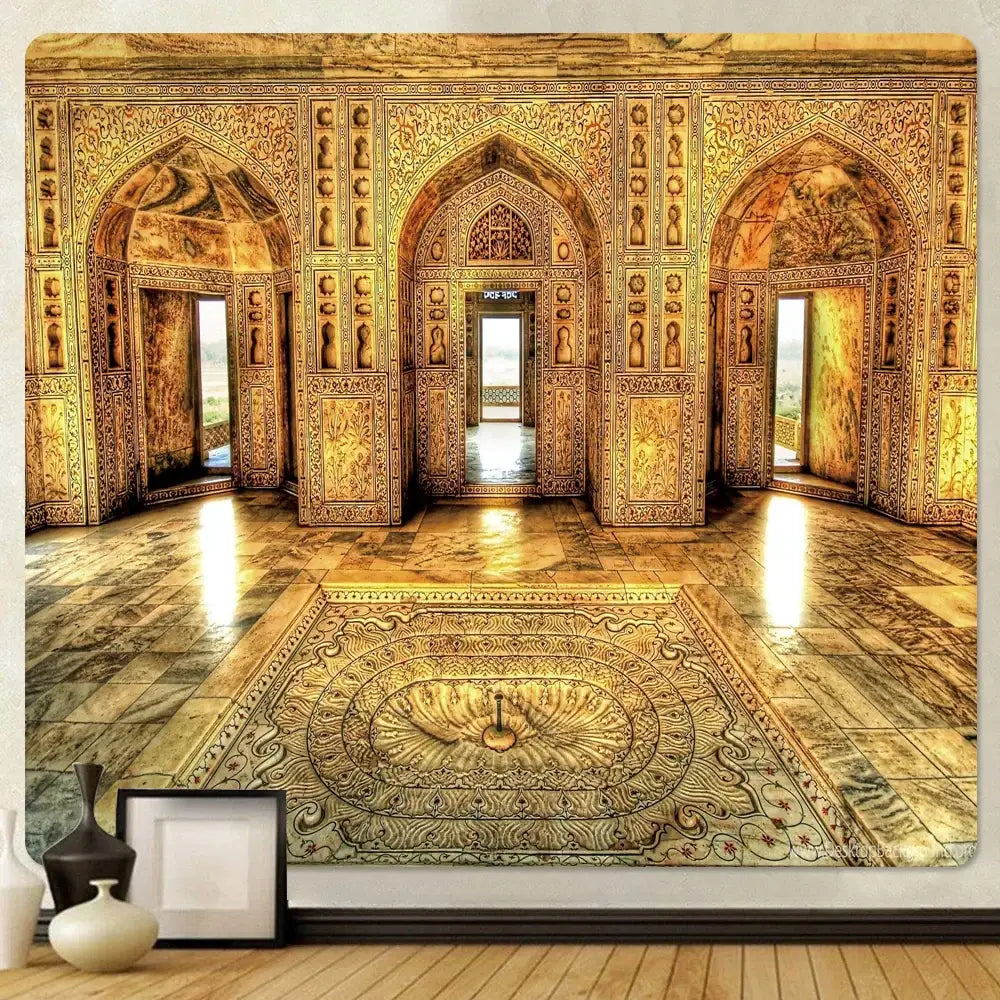 Golden Psychedelic Wall Tapestry