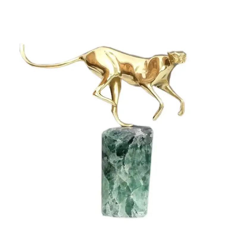 Brass Leopard Marble Figurine