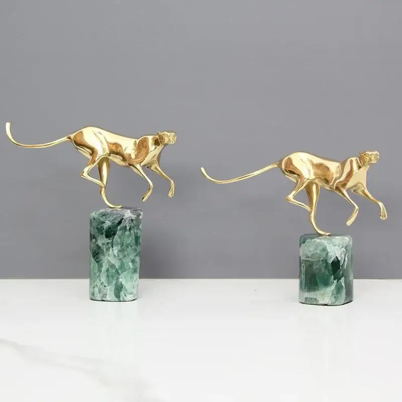 Brass Leopard Marble Figurine