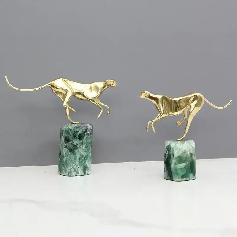 Brass Leopard Marble Figurine