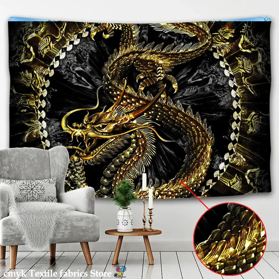 Gold Dragon Tapestry Art