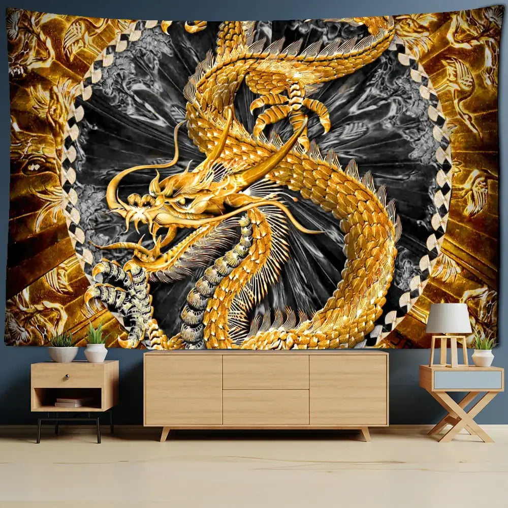 Gold Dragon Tapestry Art