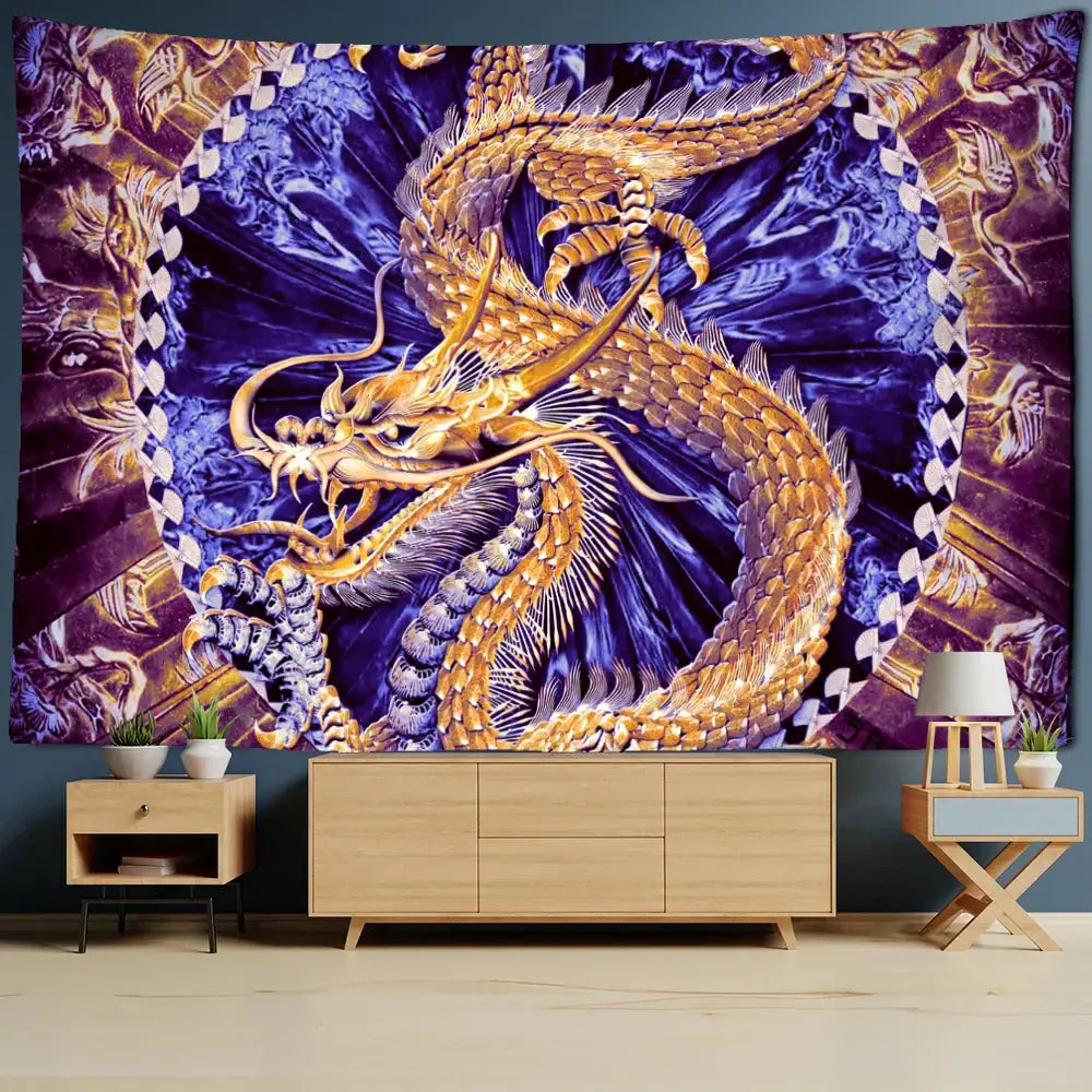 Gold Dragon Tapestry Art