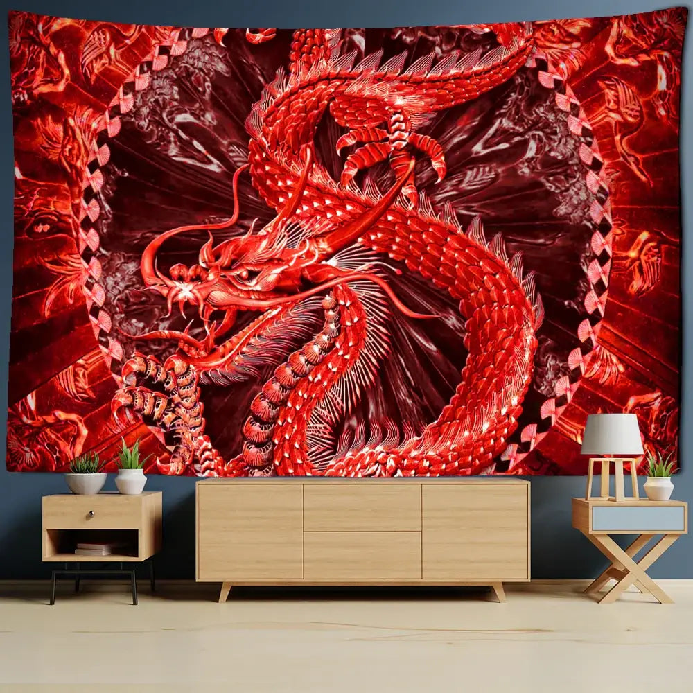 Gold Dragon Tapestry Art