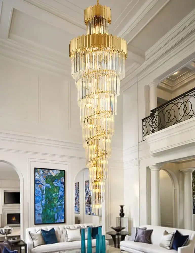 Gold Spiral Crystal Chandelier H300cm Multi-Tier