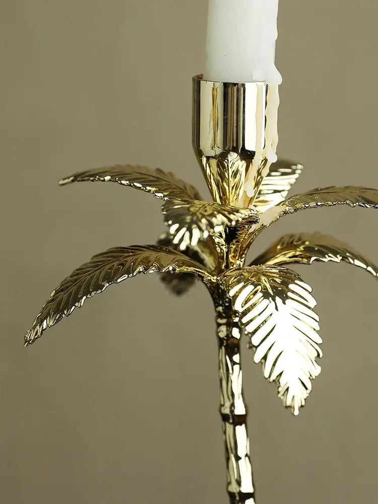 Gold Palm Marble Candlestick