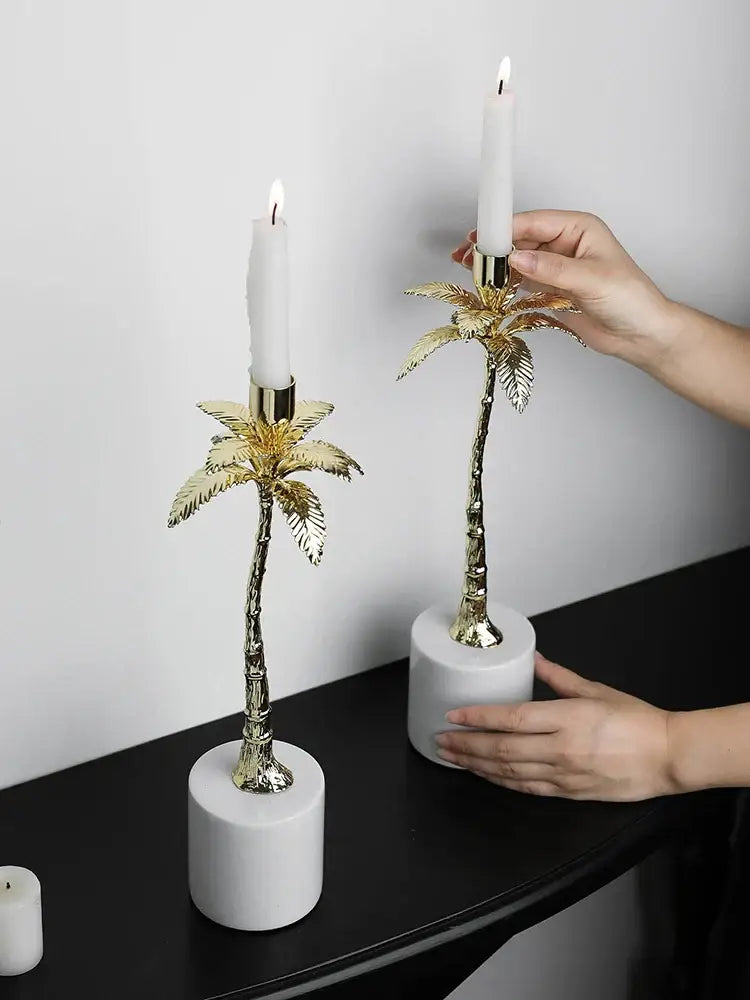 Gold Palm Marble Candlestick