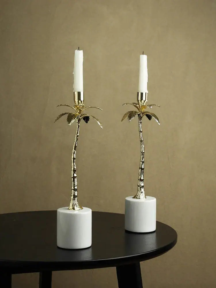 Gold Palm Marble Candlestick