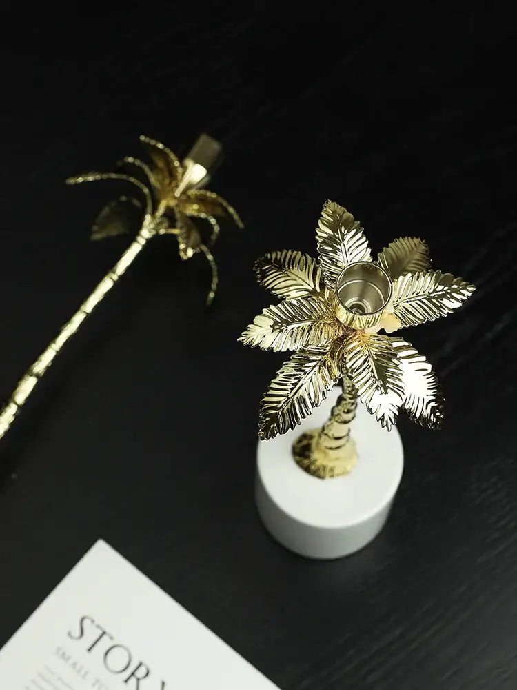 Gold Palm Marble Candlestick