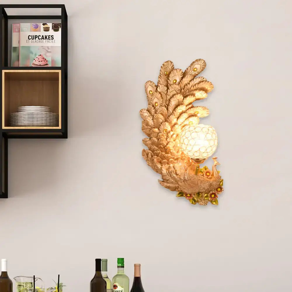 Gold Peacock Wall Sconce Vibrant Colors