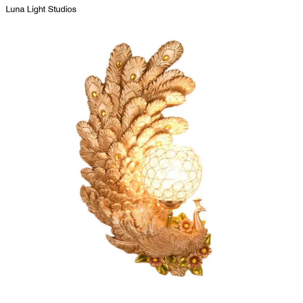 Gold Peacock Wall Sconce Vibrant Colors