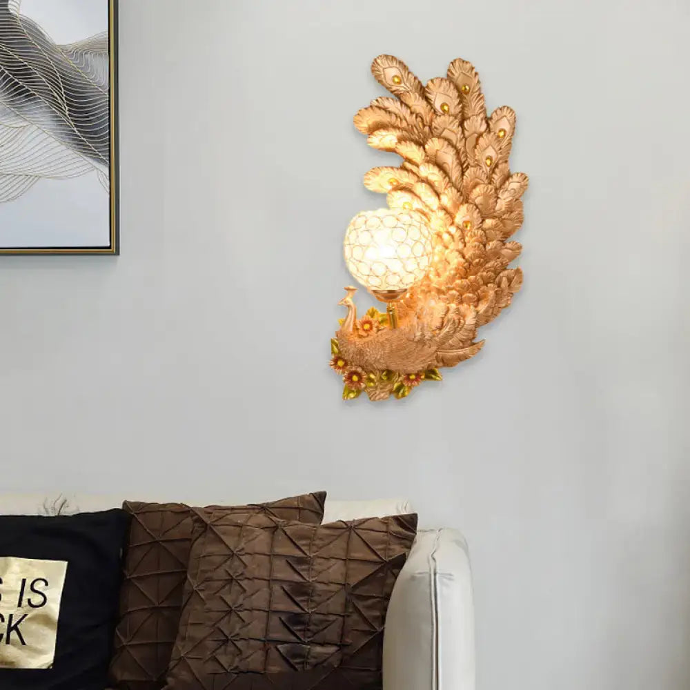 Gold Peacock Wall Sconce Vibrant Colors