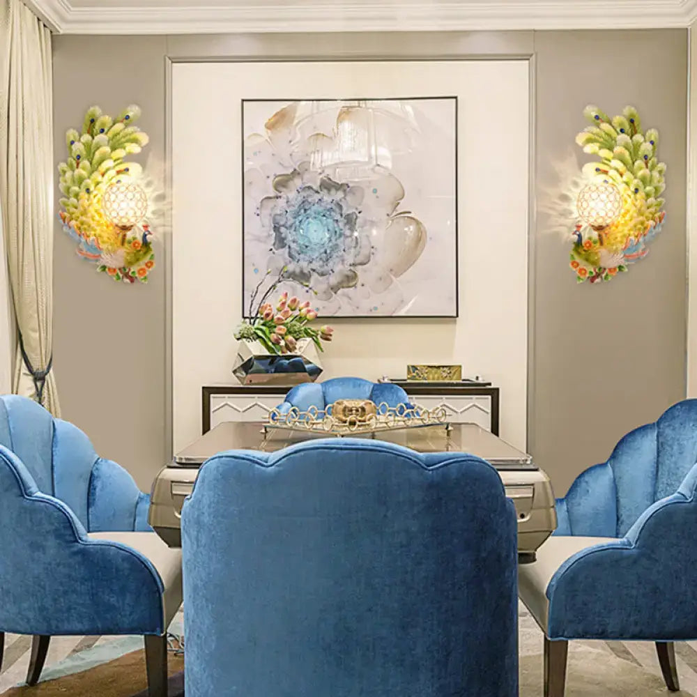 Gold Peacock Wall Sconce Vibrant Colors