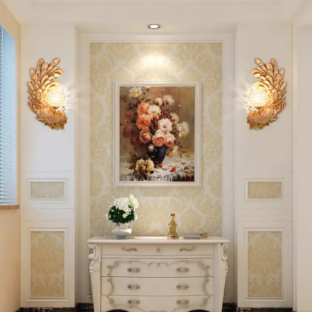 Gold Peacock Wall Sconce Vibrant Colors