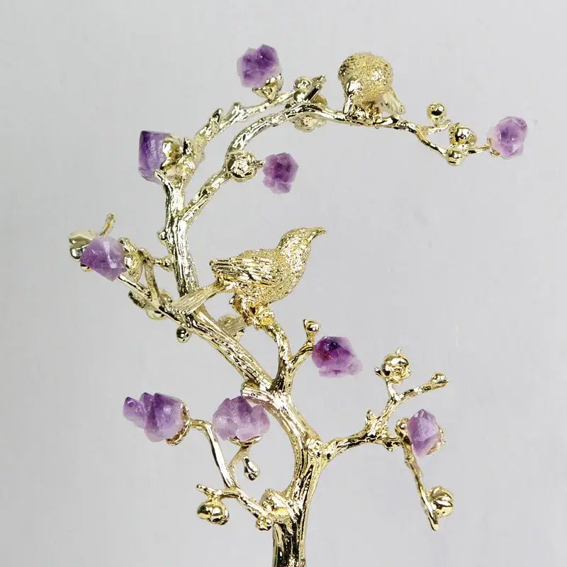 Brass Amethyst Flower Sculpture