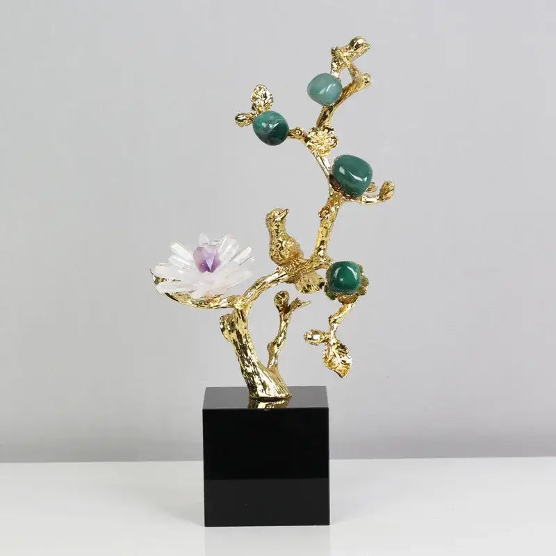 Brass Amethyst Flower Sculpture