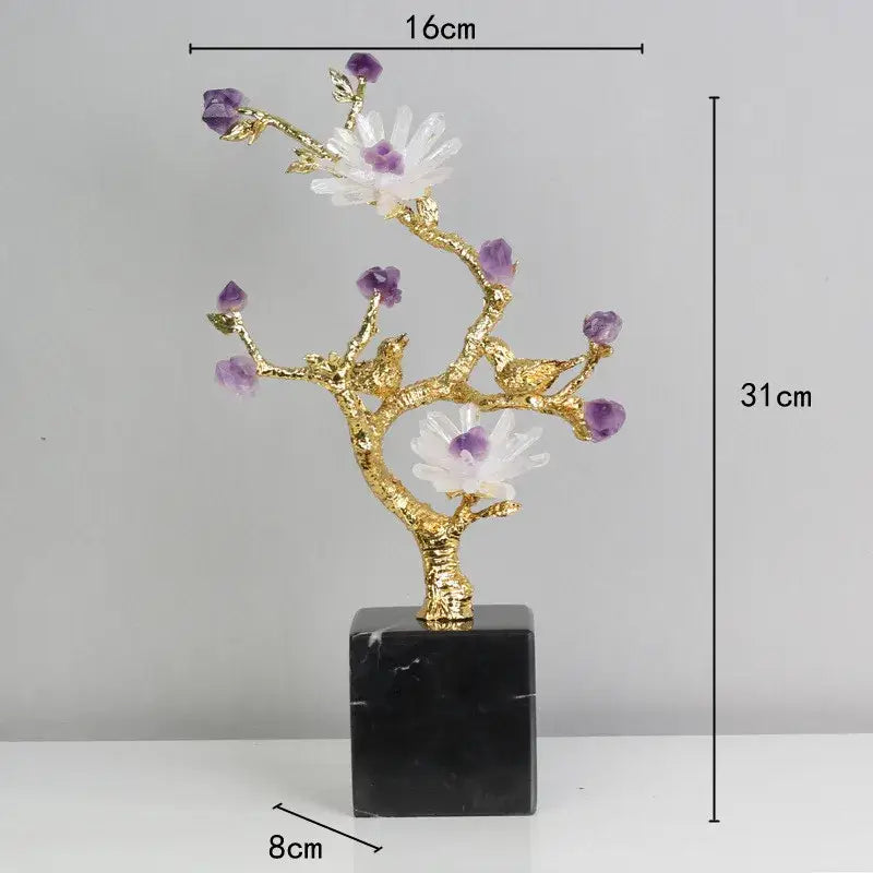 Brass Amethyst Flower Sculpture