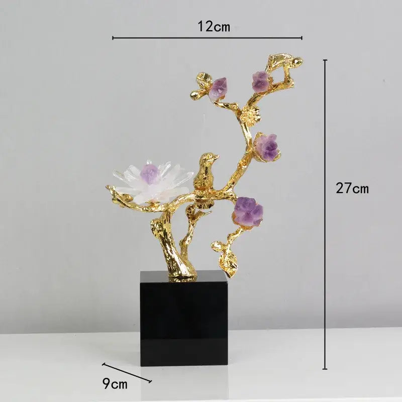 Brass Amethyst Flower Sculpture