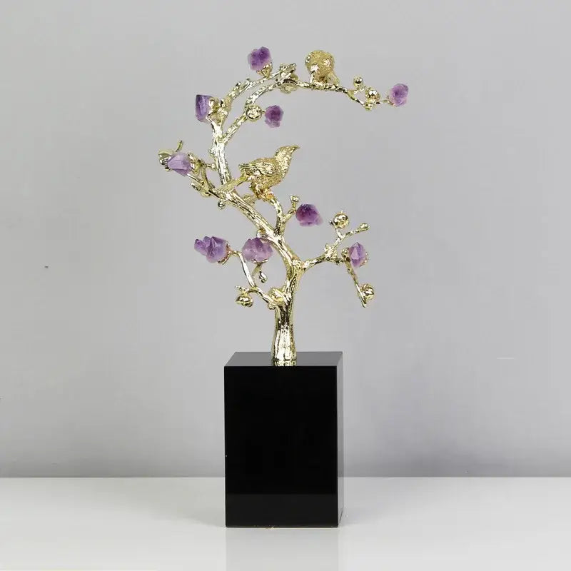 Brass Amethyst Flower Sculpture