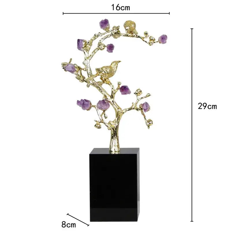 Brass Amethyst Flower Sculpture