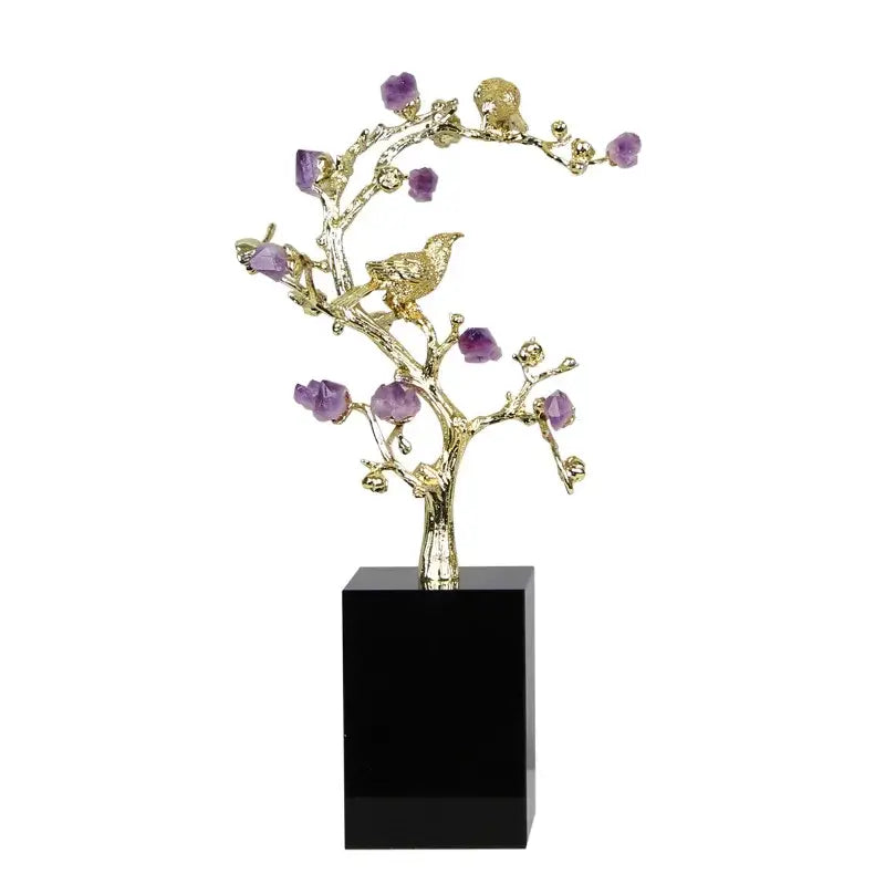 Brass Amethyst Flower Sculpture