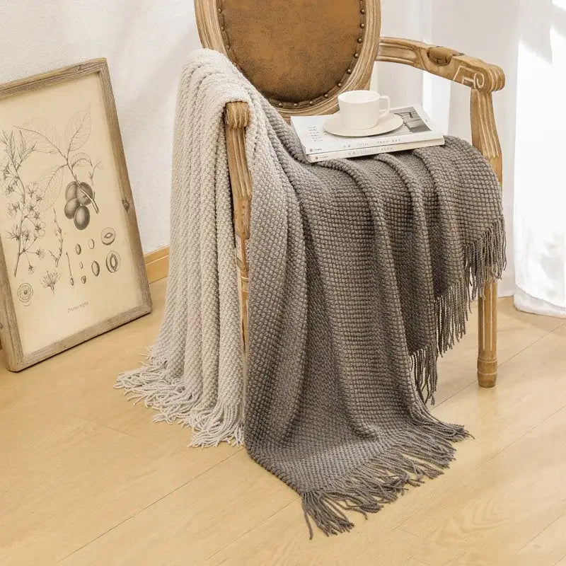 Gradient Knit Tasseled Blanket