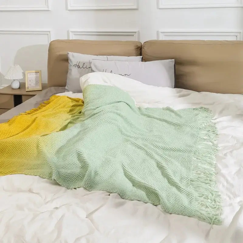 Gradient Knit Tasseled Blanket