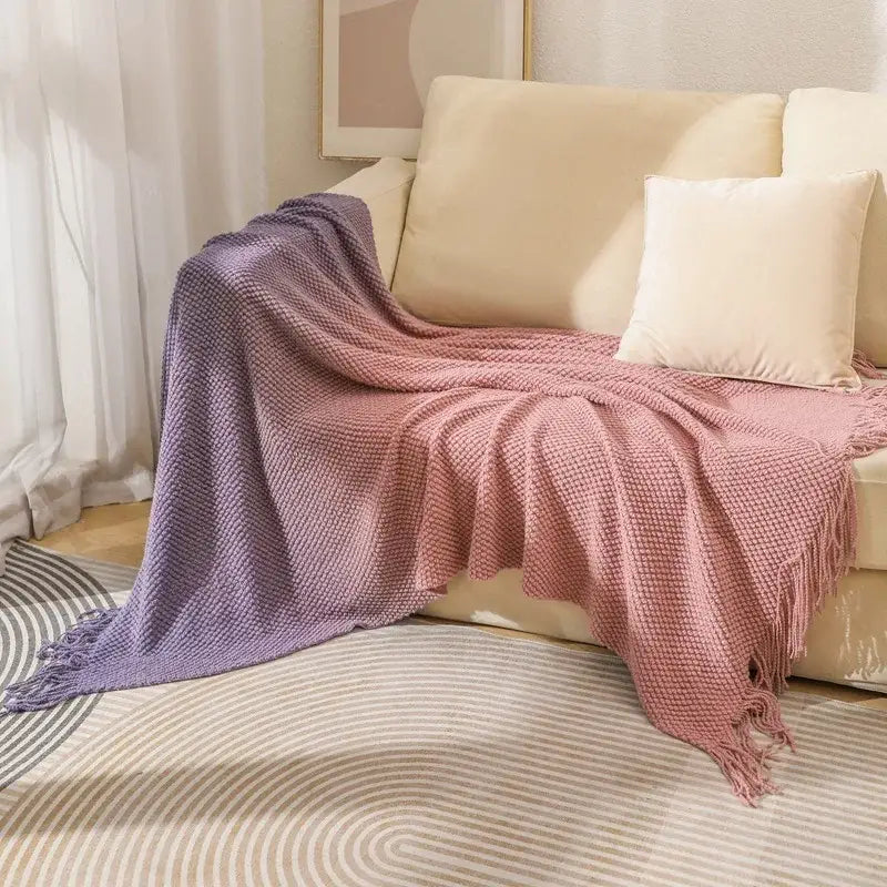 Gradient Knit Tasseled Blanket