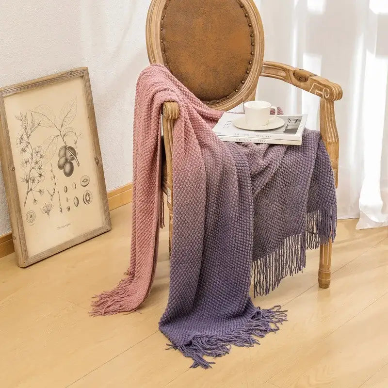 Gradient Knit Tasseled Blanket