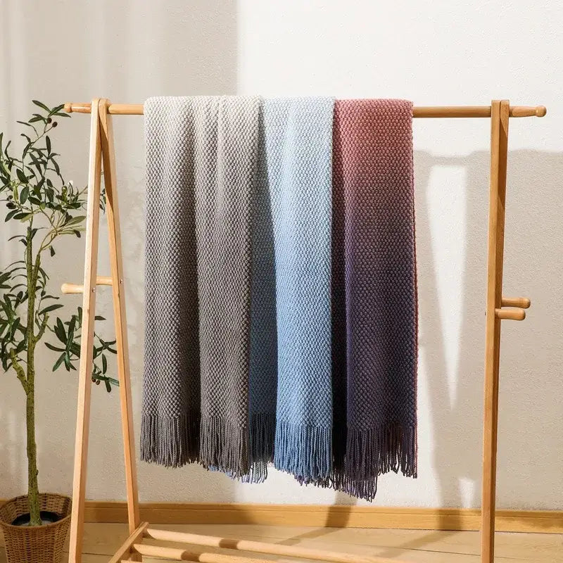 Gradient Knit Tasseled Blanket