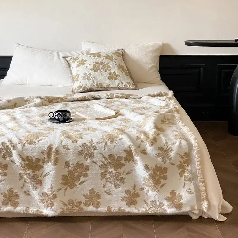 Gray Jacquard Fur Throw