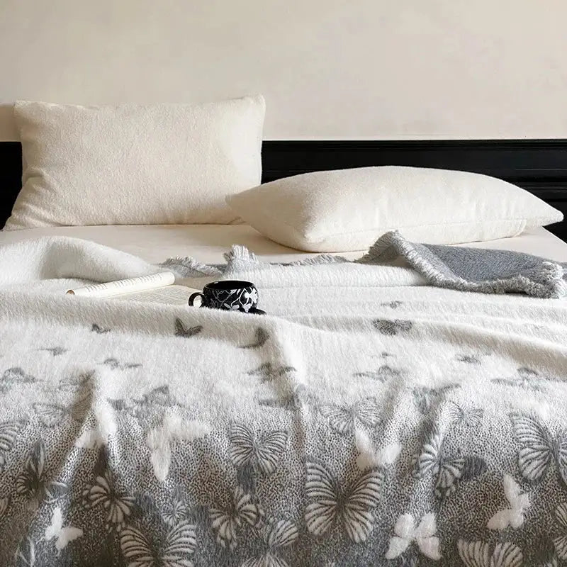 Gray Jacquard Fur Throw