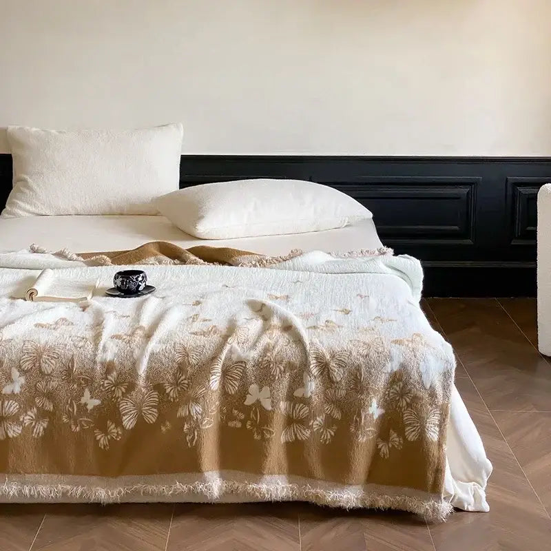 Gray Jacquard Fur Throw
