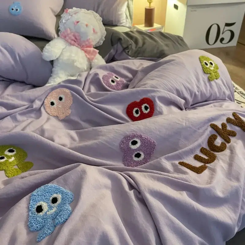 Gray Cartoon Embroidered Bedding