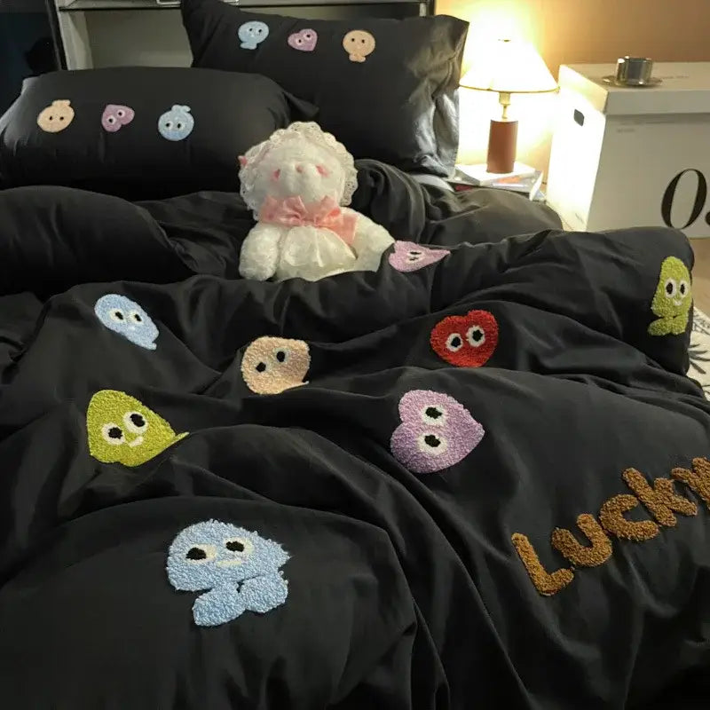 Gray Cartoon Embroidered Bedding
