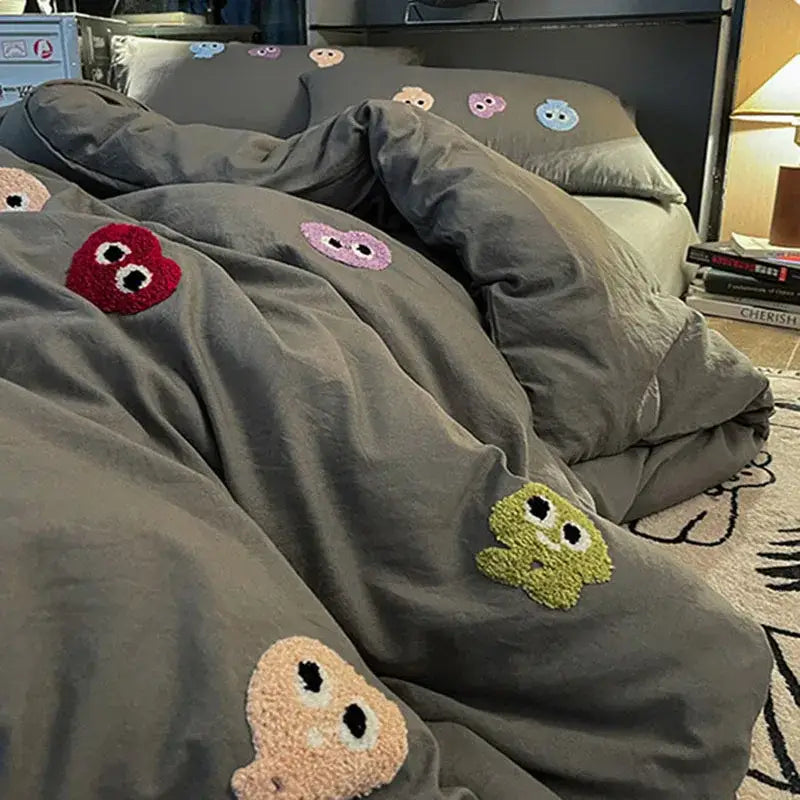 Gray Cartoon Embroidered Bedding