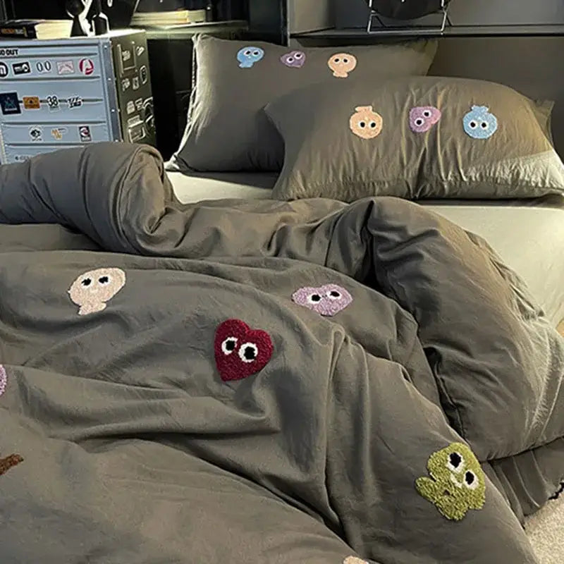 Gray Cartoon Embroidered Bedding