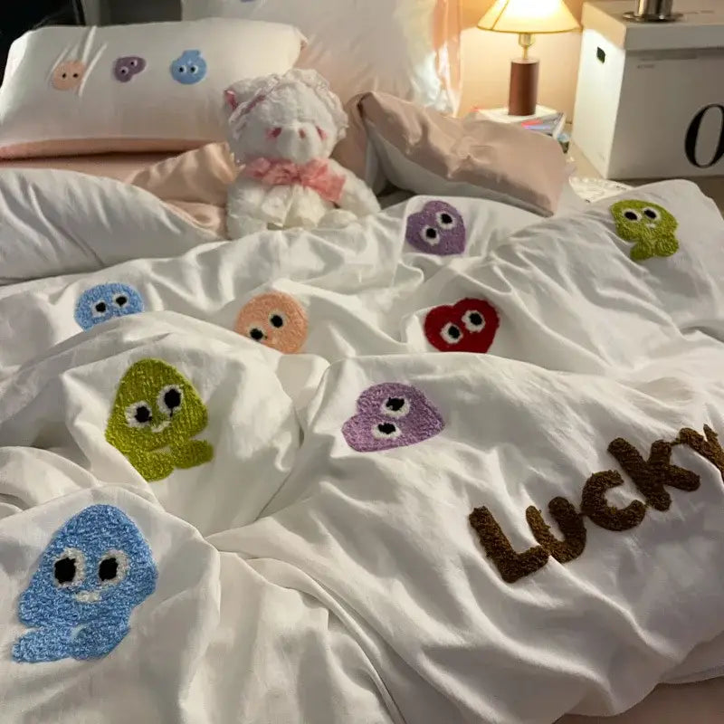 Gray Cartoon Embroidered Bedding