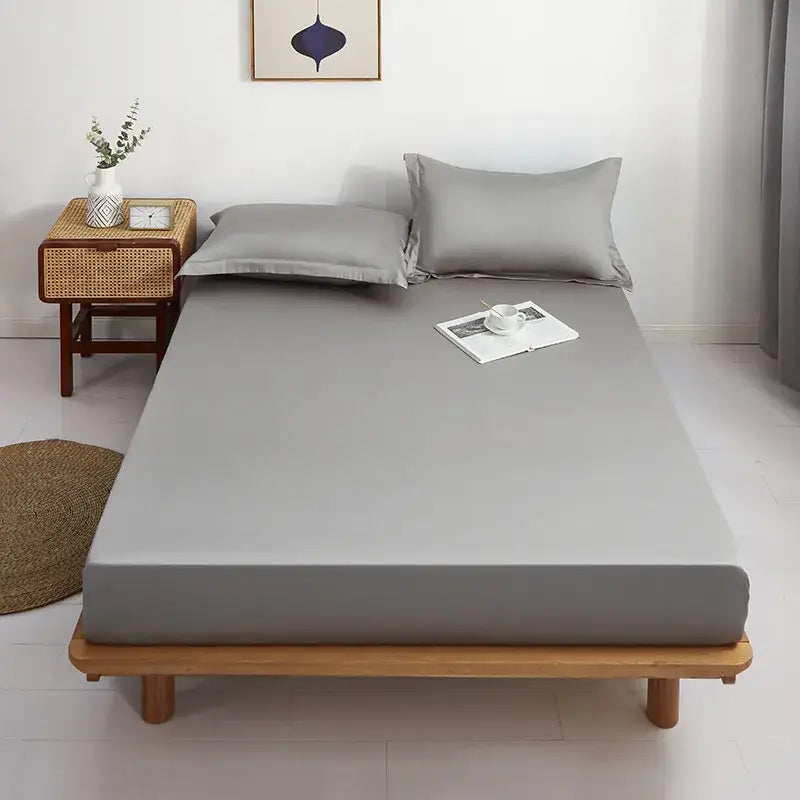 Gray Cotton Fitted Sheet Set