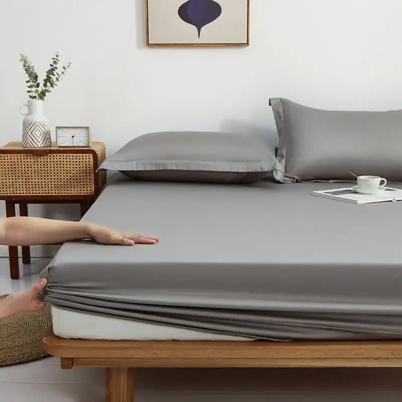 Gray Cotton Fitted Sheet Set