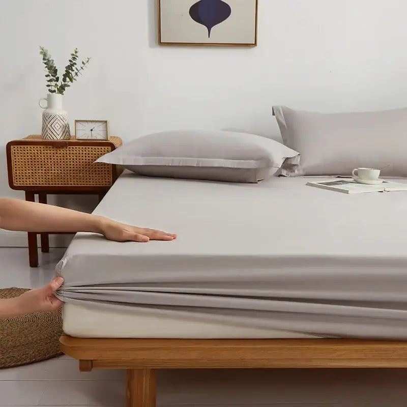 Gray Cotton Fitted Sheet Set