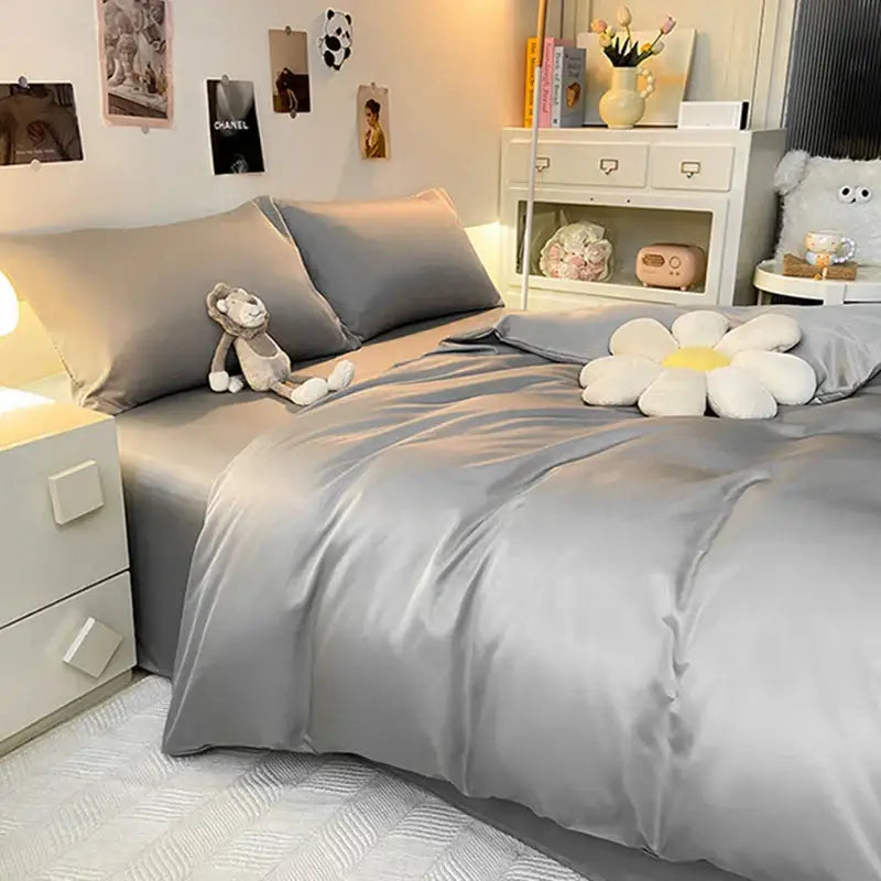 Gray Ice Silk Bedding Set