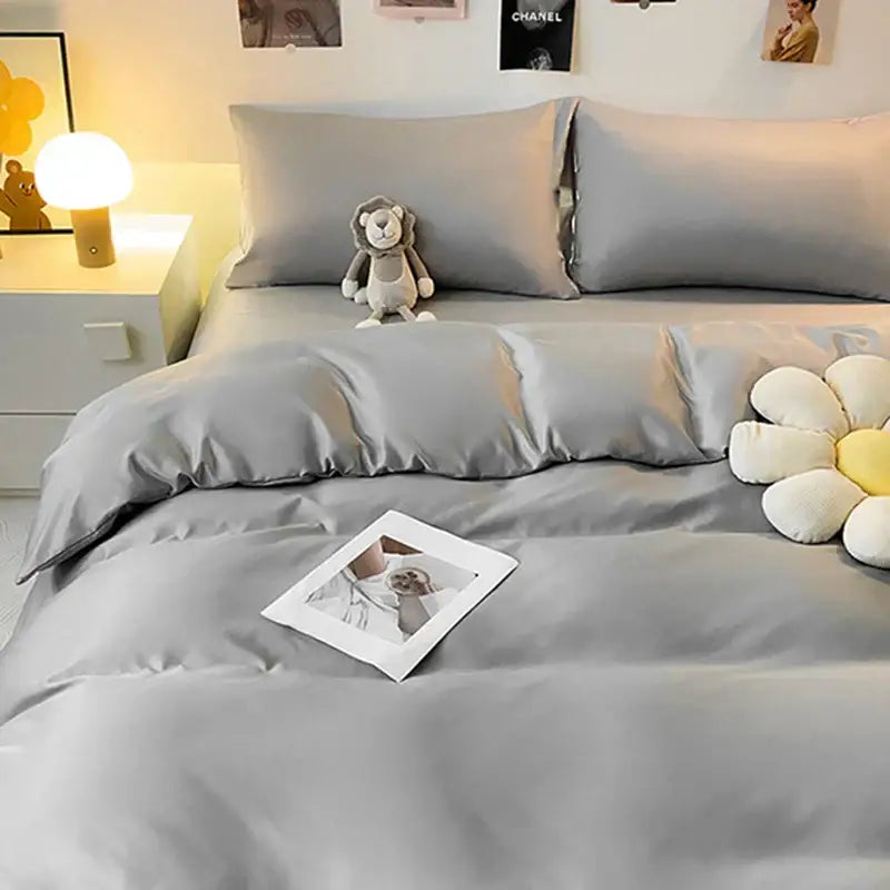 Gray Ice Silk Bedding Set