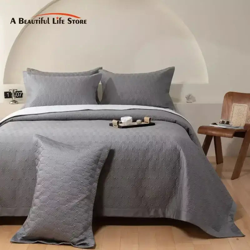 Gray Quilted Cotton Bedspread