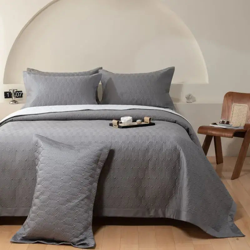 Gray Quilted Cotton Bedspread